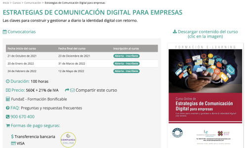 Curso On line 100 horas: «Estrategias de Comunicación Digital para Empresas»